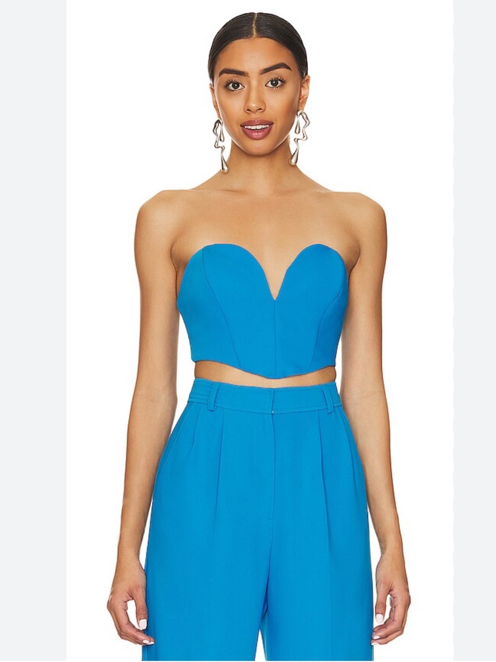 Amanda Uprichard Strapless Sweetheart Cherri Crop Top in Sky